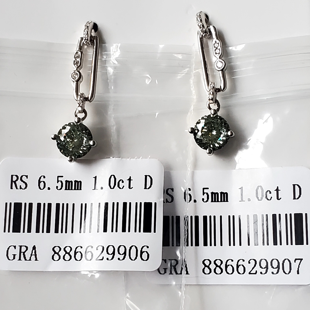 πNEW 2 Ctw Green Diamond Drop Earrings - Picture 5 of 12